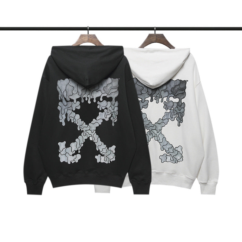 OFF Grey Melting Arrow Pattern Hooded Sweatshirt