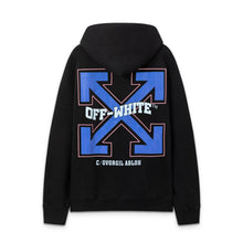 OW Blue Letter Arrow Pattern Pullover Hooded Sweater