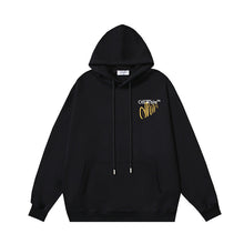 OW letter arrow print pattern pullover hooded sweater