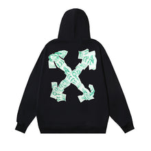 OW banknote letter arrow print pattern hooded sweater