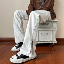 Men Jeans Black Jeans Loose Zip Straight Wide Leg Casual Pants