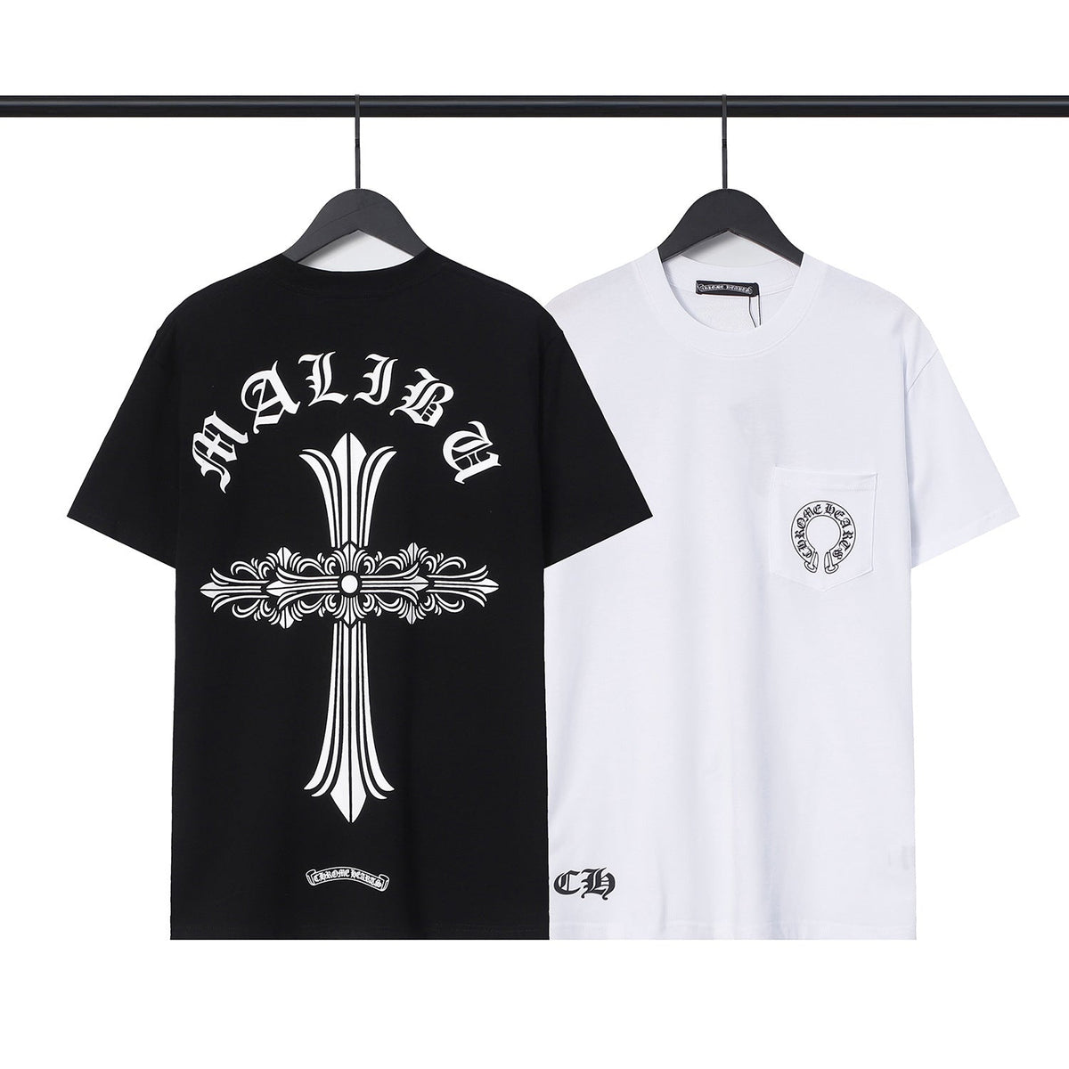 CHH  Heart T Shirts Croix Cross Leather Printed Short Sleeve T-Shirt