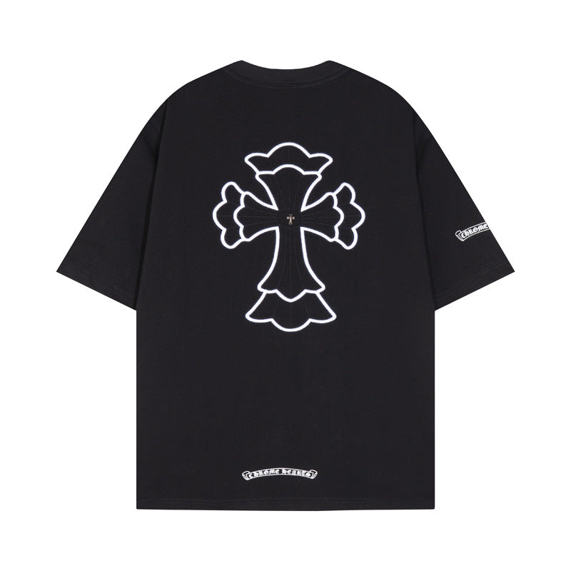 CHH Heart T Shirts Cross Print Short Sleeve T-Shirt Loose