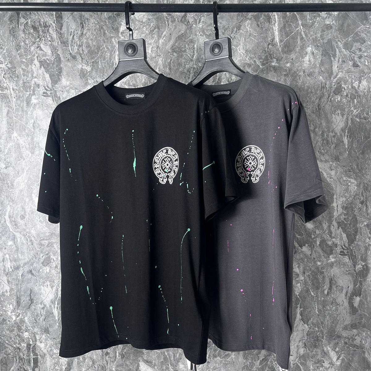 CHH Heart T Shirts Cross Leather Print Short Sleeve T-Shirt Loose