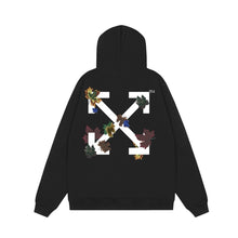 OW Maple Leaf Letter Arrow Pattern Pullover Hooded Sweater