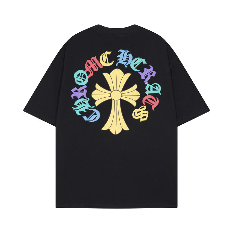 CHH Heart T Shirts Cross Print Short Sleeve T-Shirt Loose