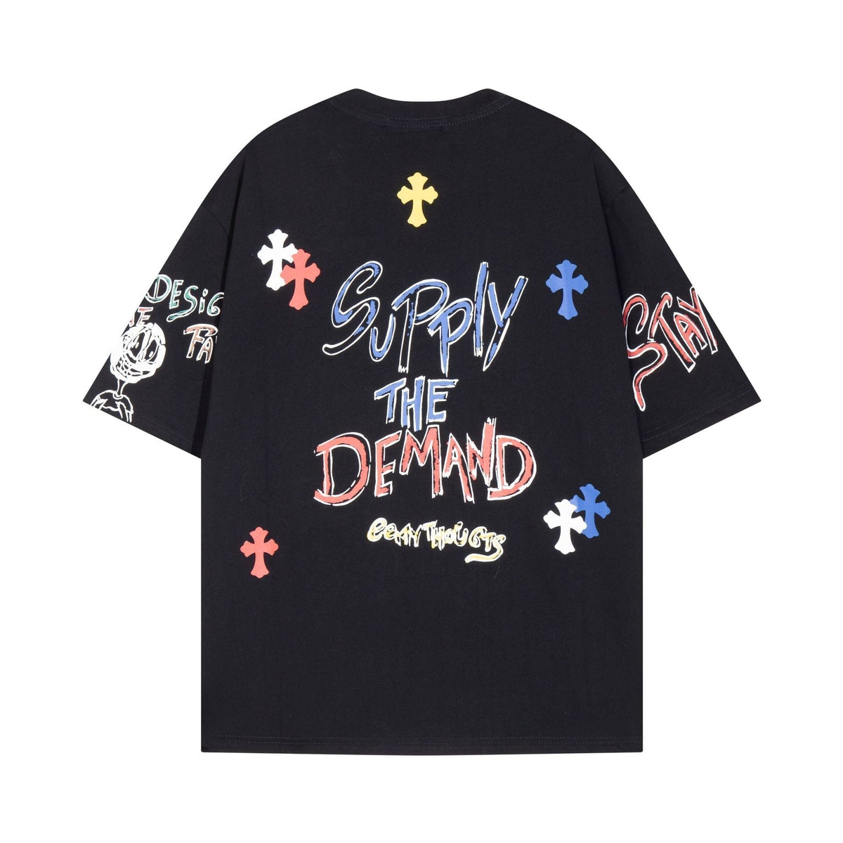CHH Heart T Shirts Cross Print Sanskrit Hand Painted Graffiti Short Sleeve T-Shirt