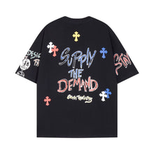 CHH Heart T Shirts Cross Print Sanskrit Hand Painted Graffiti Short Sleeve T-Shirt
