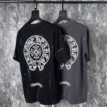 CHH Heart T Shirts Cross Leather Print Short Sleeve T-Shirt Loose