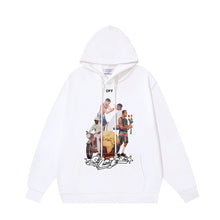 OW black character print pattern pullover hooded sweater