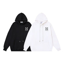 OW letter arrow print pattern pullover hooded sweater