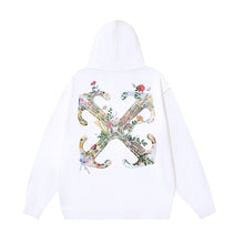 OW Botanical Flower Print Pattern Pullover Hooded Sweater