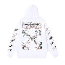 OW Newspaper Letter Arrow Pattern Pullover Hooded Sweater