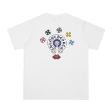 CHH Heart T Shirts Cross Leather Print Short Sleeve T-Shirt Loose