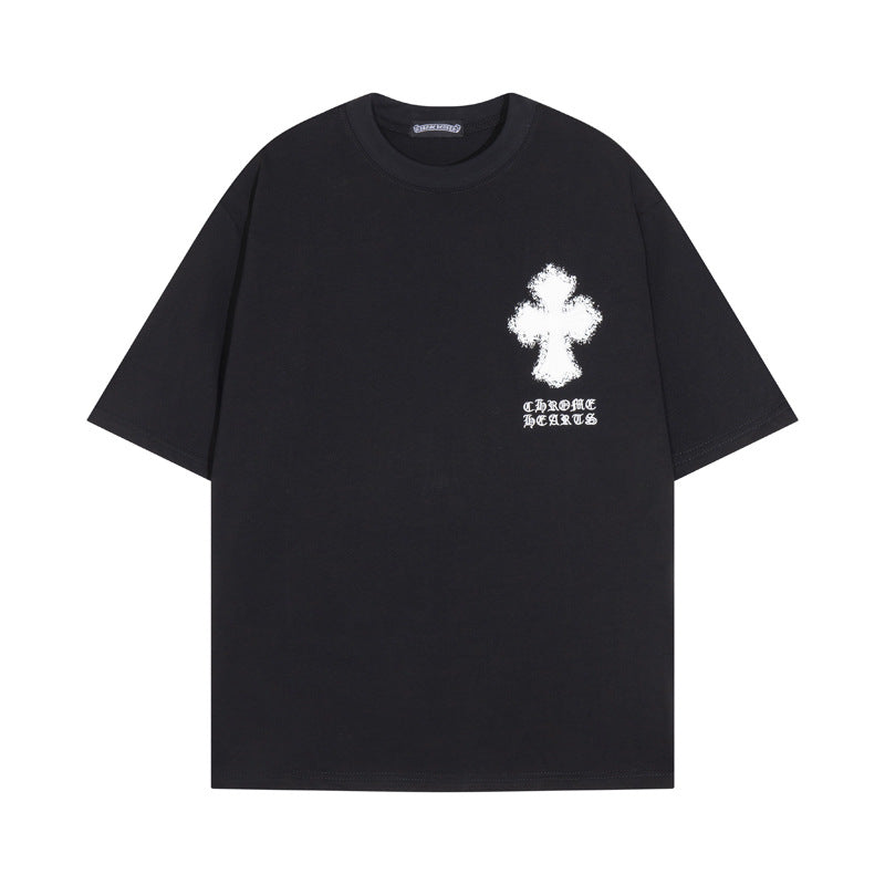 CHH Heart T Shirts Croix Cross Leather Printed Short Sleeve T-Shirt