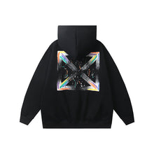 OW Color Letter Arrow Pattern Pullover Fleece Hooded Sweater