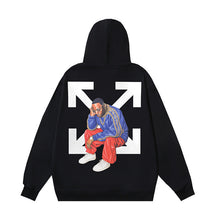 OW black character print pattern pullover hooded sweater