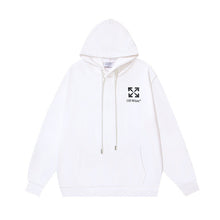 OW letter arrow print pattern pullover hooded sweater