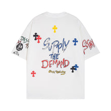 CHH Heart T Shirts Cross Print Sanskrit Hand Painted Graffiti Short Sleeve T-Shirt