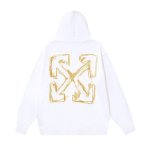 OW letter arrow print pattern pullover hooded sweater