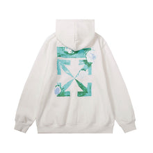 OW Flower Arrow Pattern Fleece Pullover Hooded Sweatshirt