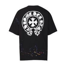 CHH Heart T Shirts Cross Leather Print Short Sleeve T-Shirt Loose