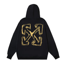 OW letter arrow print pattern pullover hooded sweater
