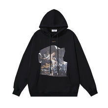 OW oil painting pleated art print pullover hooded sweater