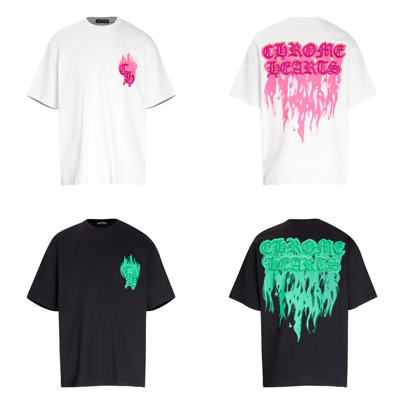 CHH Heart T Shirts Croix Flame Sanskrit Embroidery Printed T-Shirt Fashion Short Sleeve