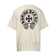 CHH Heart T Shirts Cross Leather Print Short Sleeve T-Shirt Loose