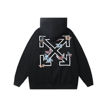 Autumn and winter OW butterfly letter arrow pattern pullover fleece hooded sweater