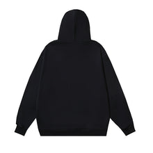 OW black character print pattern pullover hooded sweater