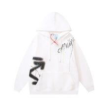 OW splashed ink arrow pattern sleeves fleece hooded sweater