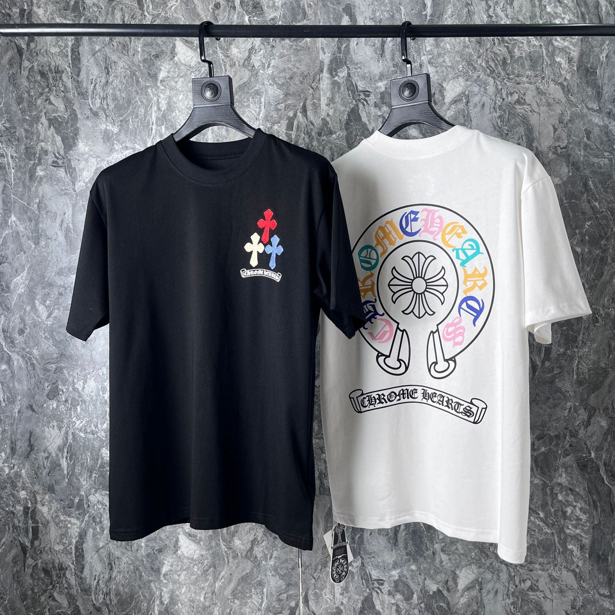 CHH Heart T Shirts Cross Horseshoe Print Embroidery T-Shirt Short Sleeve