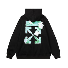 OW Flower Arrow Pattern Fleece Pullover Hooded Sweatshirt