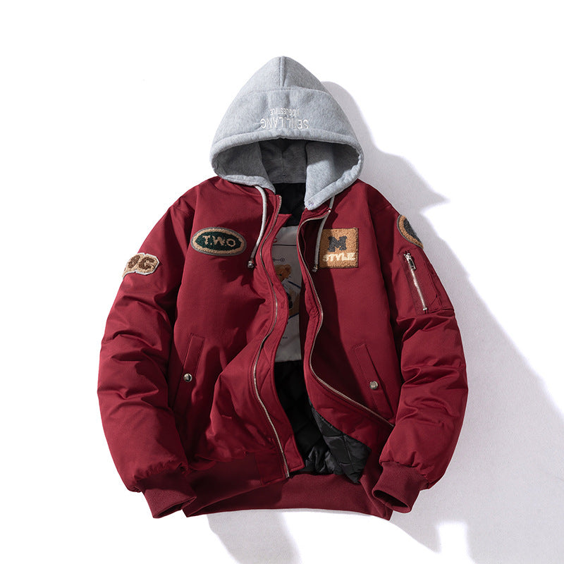 Mens Vintage Jackets Baseball Jacket Hooded Flight Suit Cotton Jacket