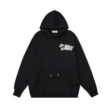 OW black character print pattern pullover hooded sweater
