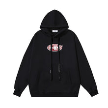 OW Black Crystal Letter Printed Pattern Hooded Sweater