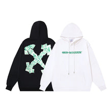 OW banknote letter arrow print pattern hooded sweater