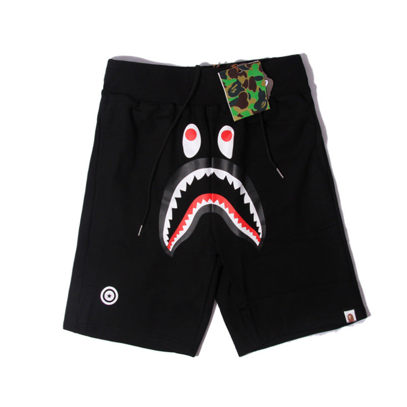 Bathing ape Bape Shorts Solid Color Letter Shark WGM Printed Five-Point Pants Straight Beach Pants