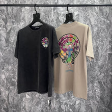 CHH Heart T Shirts Crowe Sanskrit Horseshoe Wash Old Short Sleeve Loose Crew Neck T-Shirt