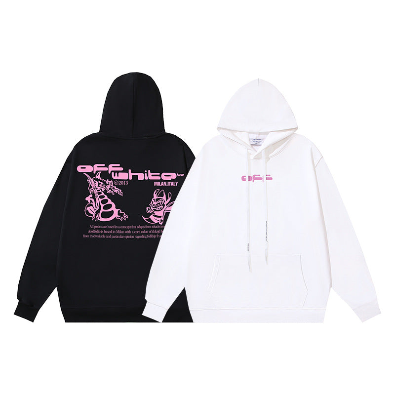 OW Fire Dragon Bee Graphic Print Hooded Sweatshirt