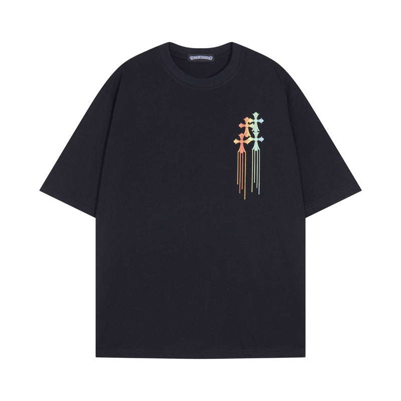 CHH  Heart T Shirts Cross Color Printed Short Sleeve T-Shirt Loose