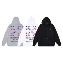 OW Star Letter Arrow Pattern Pullover Hooded Sweater