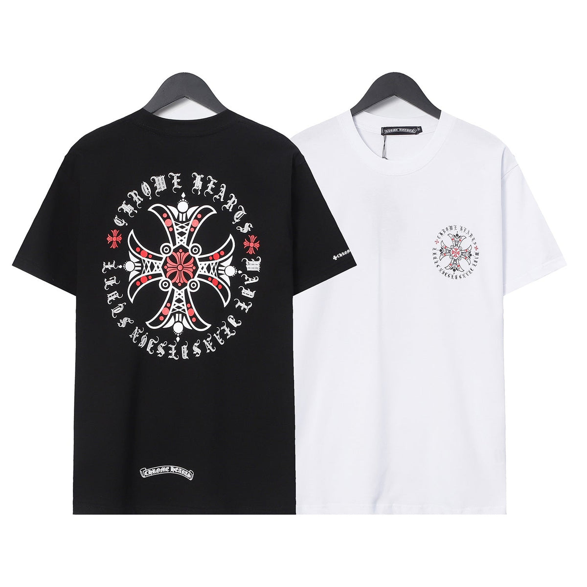 CHH Heart T Shirts Croix Cross Leather Printed Short Sleeve T-Shirt