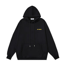 OW letter print pattern pullover hooded sweater