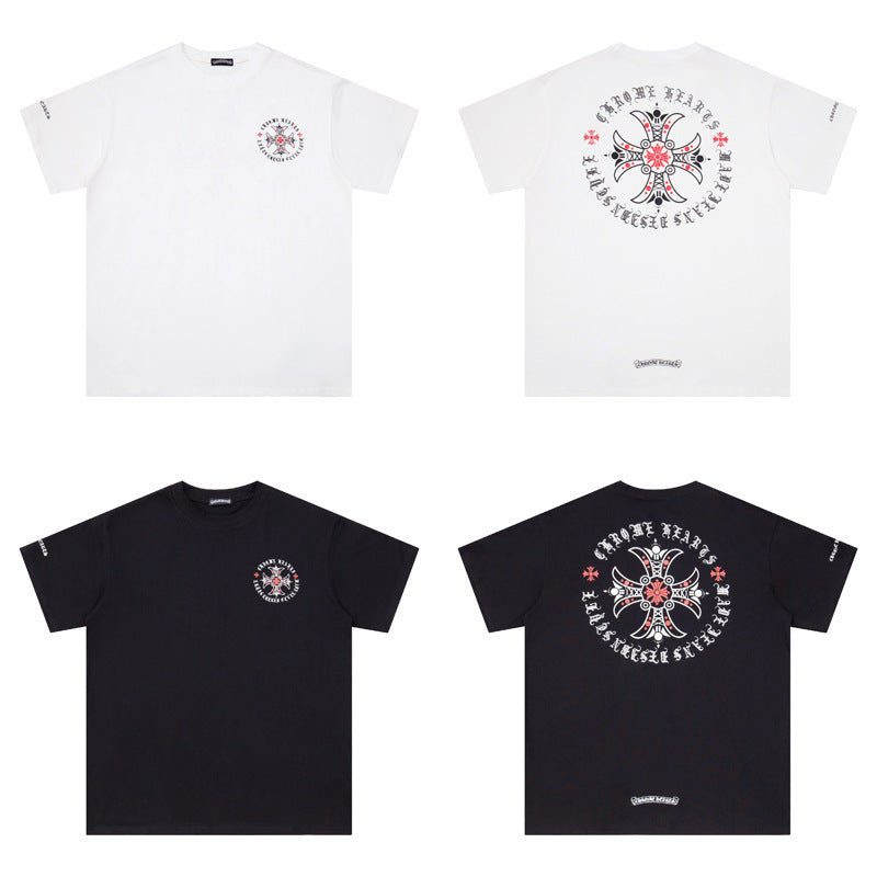 CHH Heart T Shirts Red Cross Sanskrit Letter Short Sleeve T-Shirt
