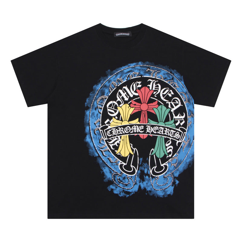 CHH Heart T Shirts Crowe Cross Horseshoe Hot Diamond T-Shirt Short Sleeve