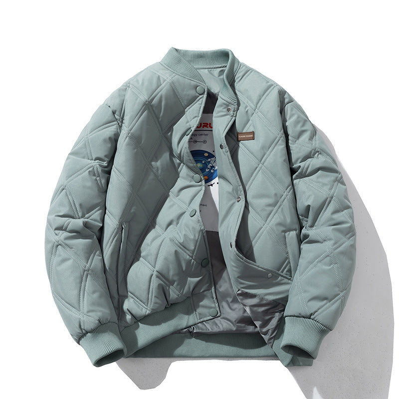 Men Vintage Jackets Loose Rhombus Cotton Vintage Baseball Jacket