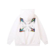 OW Color Letter Arrow Pattern Pullover Fleece Hooded Sweater